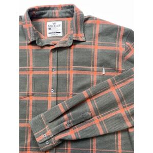 KING RANCH Mens 2XL Flannel Long Sleeve Orange Green Plaid Shirt -Soft + Stretch